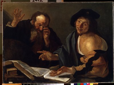 "" "Heraclitus and Democritus" "الفلاسفة اليونانيون هيراقليطس من أفسس (هيراكليتس) (535-475 قبل الميلاد) وديموقريطس (ديموقريطس) (460-370 قبل الميلاد). لوحة لثيودور فان بابورين (ديرك بابورين) (1570 / 90-1623 / 4) من القرن السابع عشر متحف ميكالو للفنون الجميل بواسطة ديرك بابورين فان