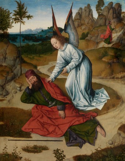 إيليا في الصحراء ، تفاصيل من مذبح القربان المقدس ، حوالي 1464-68 (زيت على لوح) بواسطة ديرك بوتس