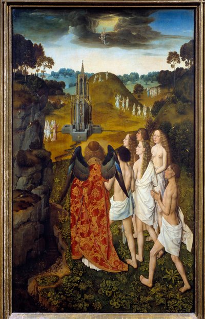 Le chemin du ciel أو صعود المختارين الرسم على الخشب بواسطة Dirck (Dieric، Dirk) Bouts le Vieux (the Elder) (1410-1475) 1450 Sun. 1.15x0.7 م ليل ، متحف الفنون الجميلة بواسطة ديرك بوتس