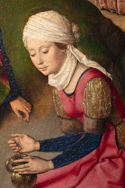 كنيسة الرعية (كنيسة أبرشية القديس بطرس). تلوين. العشاء الأخير. ديرك بولتس. 1464-1468. التفاصيل. اللوحة اليمنى. بواسطة ديرك بوتس
