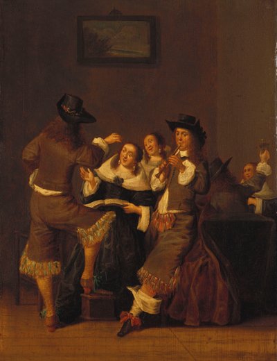 شخصيات أنيقة الشرب وصنع المرح في الداخل ، 1653 بواسطة ديرك الرقبة