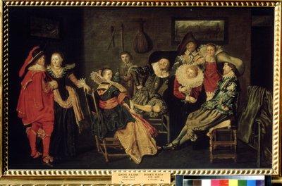 "The Merry Company" (The Merry Company) الحفلة في سكن هولندي ثري ، طاولة بورجوازية أنيقة. لوحة لديرك هالز (1591-1656) القرن السابع عشر خافت 41x66 سم متحف بوشكين ، موسكو بواسطة ديرك الرقبة