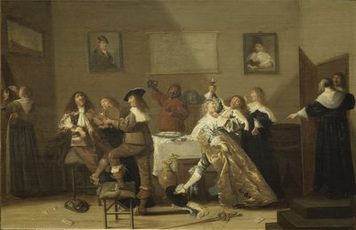 مشهد الحانة - مشهد الحانة ، بقلم هالس ، ديرك (1591-1656). زيت على خشب بواسطة ديرك الرقبة