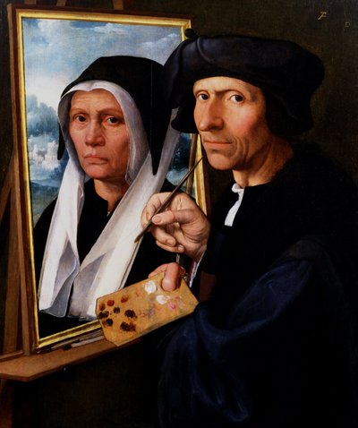 جاكوب كورنيليز فان أوستسانن يرسم صورة لزوجته، حوالي 1530- 1550 (زيت على لوحة) بواسطة ديرك جاكوبز