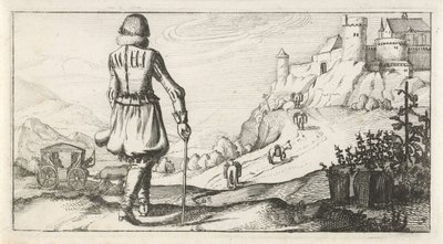 رجل في جيركين في منظر طبيعي للجبل أزياء نسائية ورجالية هولندية ، 1622 (عنوان المسلسل) بواسطة ديرك إيفرسن لونس