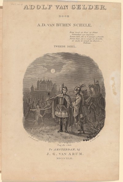 صفحة العنوان لـ AD van Buren Schele's "Adolf van Gelder" أمستردام ، 1842 بواسطة ديرك جوريان سلويتر
