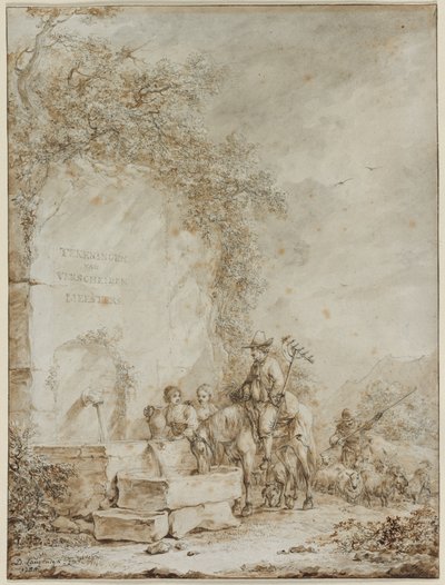 صورة لألبوم رسومات: فلاحون في نافورة ، 1784. بواسطة ديرك لانجينديك