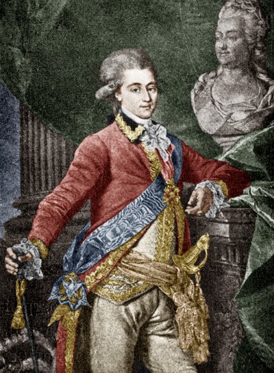 ألكسندر دميترييفيتش لانسكوي (1758-1784) عسكري روسي، عاشق كاثرين الثانية ملكة روسيا، نقش وثيقة ملونة بواسطة دميتري جريجوريفيتش ليفيتسكي