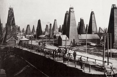 آبار النفط في باكو على بحر قزوين ، روسيا ، c1890 بواسطة دميتري إيفانوفيتش يرماكوف