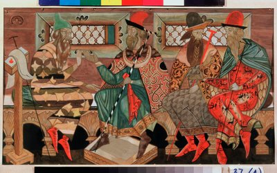 محادثة (نقاش) - عمل دميتري سيميونوفيتش ستيليتسكي (1875-1947) ، غواش على ورق بواسطة ديمتري (دميتريج) (1875 1947) ستيليتسكي