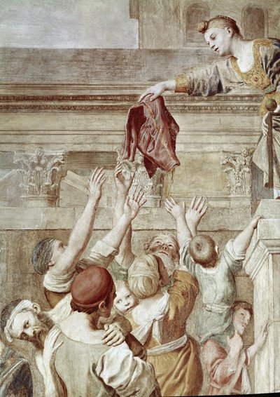 قصة القديسة سيسيليا: Aumone of St.Cecilia ، التفاصيل (Fresco بواسطة دومينيكينو