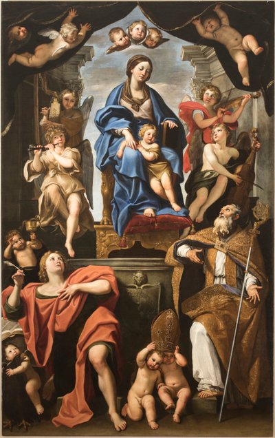 العذراء والطفل مع القديسين بترونيوس ويوحنا الإنجيلي ، 1625-1629. بواسطة دومينيكينو