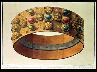 تاج لومبارديا الحديدي الذي توّج شارلمان عام 777 ونابليون عام 1805 في كاتدرائية ميلانو، نقش د. لانديني (أكواتينت) بواسطة دومينيكو (بعد) لانديني