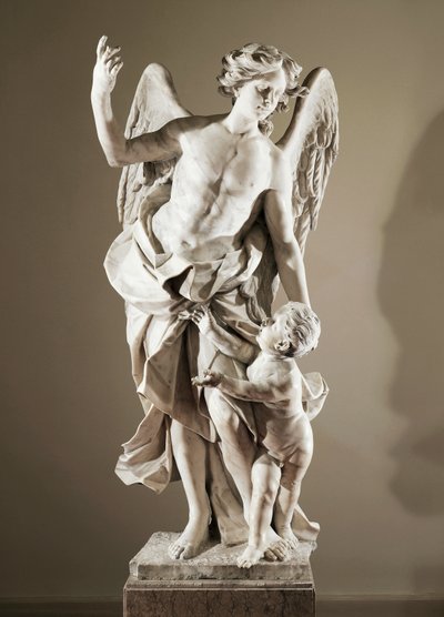 الملاك الحارس ، حوالي 1724 ، لدومينيكو أنطونيو فاكارو (1678-1745) ، تمثال من الرخام ، ارتفاع 190 سم ، ضد كنيسة القديس بازيليك سان باولو ماجوري ، نابولي ، كامبانيا ، إيطاليا بواسطة دومينيكو أنطونيو فاكارو