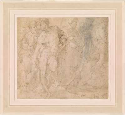 بيكافومي - ذكر عاري واقف بين مجموعة من الشخصيات، أحدها متكئ، حوالي 1530-1540 بواسطة دومينيكو بيكافومي