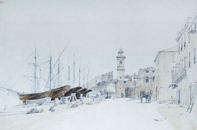 منظر للأسلحة في تاجيا ، حوالي عام 1860 ، بقلم باسكوال دومينيكو كامبياسو (1811-1894) ، قلم رصاص وألوان مائية في إيطاليا. بواسطة دومينيكو كامبياسو