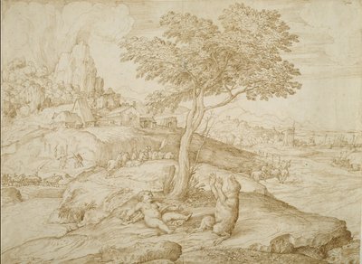 تحول كاليستوس إلى دب بعد ولادة أركاس ، c.1558 (قلم وحبر بني على ورق قشدي) بواسطة دومينيكو كامبانيولا