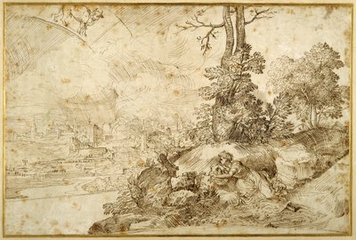 Landscape with Astrology (pen & brown ink on paper) بواسطة دومينيكو كامبانيولا