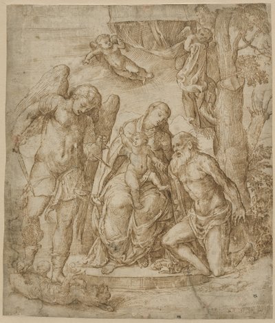 العذراء والطفل مع القديسين مايكل وجيروم ، c.1520-25 بواسطة دومينيكو كامبانيولا