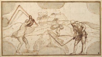 Two peasants threshing (pen & brown ink with brown wash on paper) بواسطة دومينيكو كامبانيولا