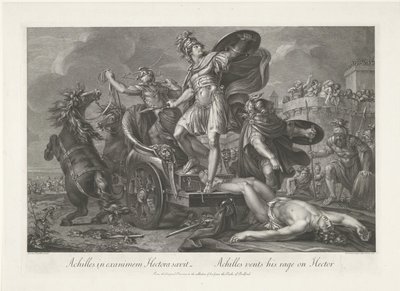 يسحب أخيل جثة هيكتور خلف عربته Achilles in exanimem Hectora saevit / Achilles ينفخ غضبه على هيكتور (العنوان على الكائن) بواسطة دومينيكو كونيجو