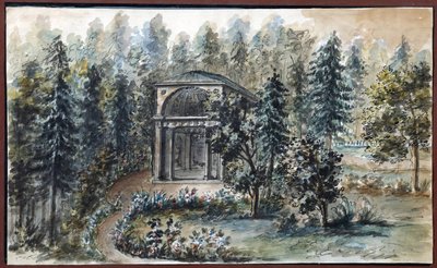 Pavillon en memoire de Frederica، soeur de l'imperatrice Maria Feodorovna ، جناح بافلوفسك في ذكرى فريدريكا ، أخت الإمبراطورة ماريا فيودوروفنا ، في بافلوفسك - دومينيكو فيليس لاموني (1745-1830). ألوان مائية وأبيض على ورق بعد عام 1787 بواسطة دومينيكو فيليس لاموني