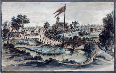 Vue du parc de Pavlovsk، depuis l'hopital Sainte Marie Madeleine - منظر لمتنزه بافلوفسك مع مستشفى سانت ماري المجدلية - دومينيكو فيليس لاموني (1745-1830). ألوان مائية ولون أبيض على ورق ، كاليفورنيا. 1783. متحف الدولة لتاريخ القديس بواسطة دومينيكو فيليس لاموني