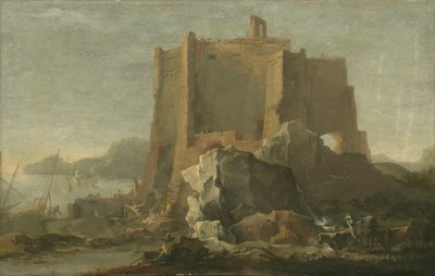 منظر طبيعي بالصخور والقلعة ، 1640-50 بواسطة دومينيكو جارجولو