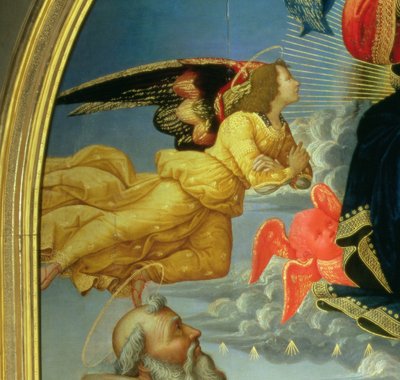 المسيح في المجد مع St.Benedict c.480-547 ، St.Romuald c.952-1027 ، St.Attinia ، St.Grecinia and the المانحة ، abbot Buonvicini ، 1492 لوحة التفاصيل 85137 بواسطة دومينيكو غيرلاندايو