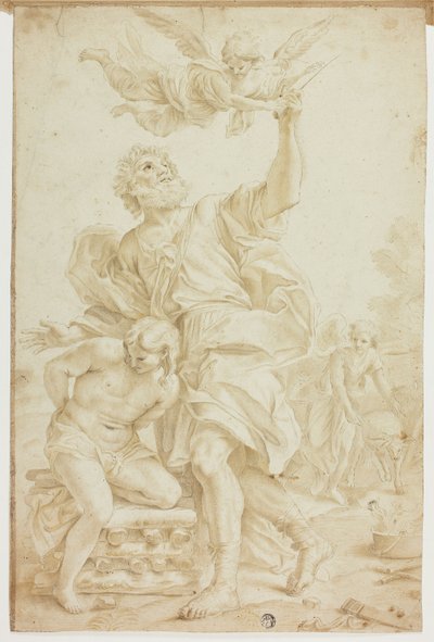 التضحية بإسحاق (الوجه) ؛ رسومات تخطيطية للشكل (الظهر) بواسطة Domenico Piola