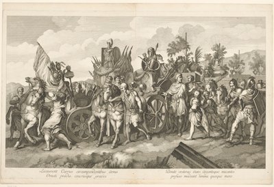موكب عسكري مع غنائم الحرب على عربة انتصار الإسكندر الأكبر في بابل (عنوان السلسلة) بواسطة جيرارد دي لايرس