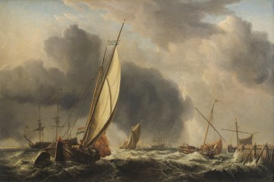 قوارب الصيد ورجل الحرب في نسيم عند مصب النهر ، 1771 بواسطة دومينيك سيريس