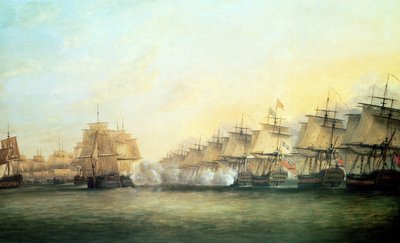 الإجراء الرابع من ترينكومالي بين الإنجليز تحت الأميرال السير إدوارد هيوز (c.1720-94) والفرنسيون تحت M. de Suffren ، 1782 بواسطة دومينيك سيريس
