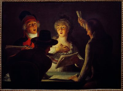 الثورة الفرنسية: "" Les chanteurs patriotes "" لوحة لدومينيك دونكر (1743-1820) 1794 صن. ٠.٤٥ × ٠.٦١ م باريس ، متحف كارنافالي بواسطة دومينيك دونكر