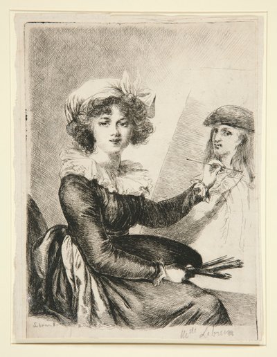 Louise-Elisabeth Vig؟ e-Lebrun ، (Mlle Lebrun) بعد ، وبالعكس ، الصورة الذاتية لعام 1790 في Uffizzi بواسطة دومينيك فيفانت دينون