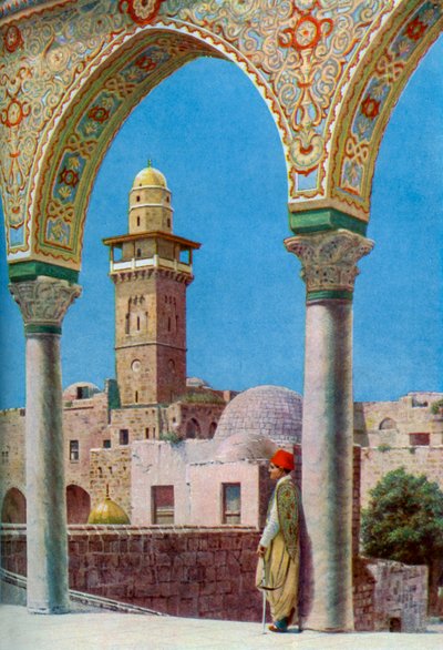 المئذنة الإسلامية في جبل الهيكل ، القدس ، فلسطين ، ثلاثينيات القرن العشرين بواسطة دونالد ماكليش