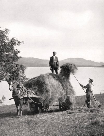 تحميل التبن على عربة على شواطئ بحيرة لوموند ، اسكتلندا ، 1924-1926. بواسطة دونالد ماكليش