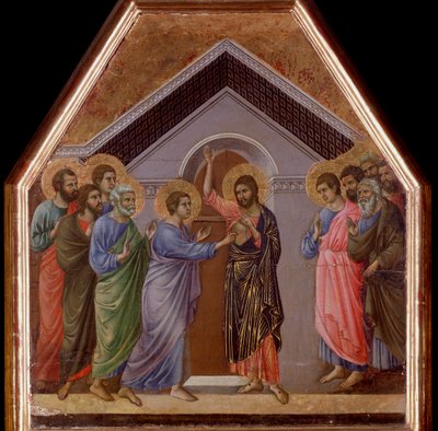 The incredulity of St Thomas. Maesta altarpiece - (tempera and gold on wood بواسطة دوتشيو دي بونينسينيا