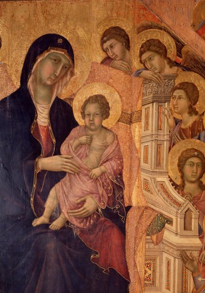 Virgin and child on the throne (La Maesta altarpiece) ( tempera and gold on wood) بواسطة دوتشيو دي بونينسينيا