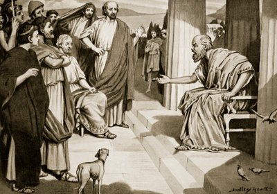 سقراط يخاطب الأثينيين ، توضيح من `` تاريخ الأمم في هتشنسون &39;&39; ، 1915 بواسطة دادلي هيث