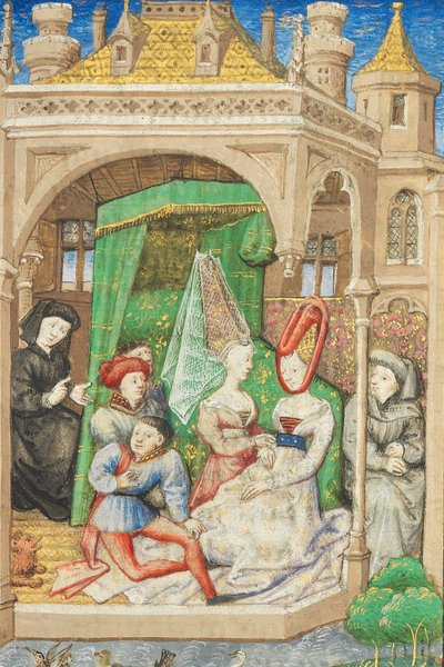 صفحة من كتاب "La Belle Dame Sans Merci" لألان تشارتير ، باريس ، أوائل القرن الخامس عشر بواسطة دانويس ماستر