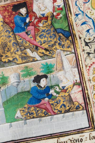 صفحة من كتاب "La Belle Dame Sans Merci" لألان تشارتير ، باريس ، أوائل القرن الخامس عشر بواسطة دانويس ماستر