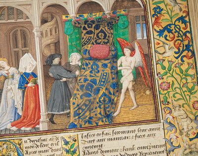 صفحة من كتاب "La Belle Dame Sans Merci" لألان تشارتير ، باريس ، أوائل القرن الخامس عشر بواسطة دانويس ماستر