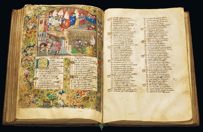 صفحة من كتاب "La Belle Dame Sans Merci" لألان تشارتير ، باريس ، أوائل القرن الخامس عشر بواسطة دانويس ماستر