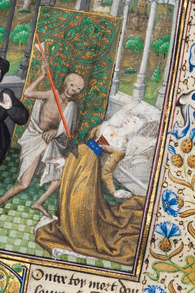 صفحة من كتاب "La Belle Dame Sans Merci" لألان تشارتير ، باريس ، أوائل القرن الخامس عشر بواسطة دانويس ماستر