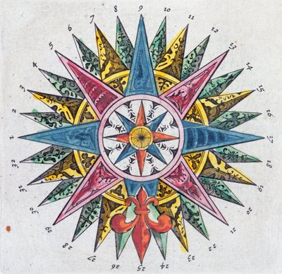 بوصلة روز ، من أطلس بلاو ، نُشرت في أمستردام ، 1697 بواسطة المدرسة الهولندية