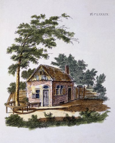 كوخ من مجلة Garden Gems بواسطة G. van Laar ، تم نشره عام 1802 بواسطة المدرسة الهولندية