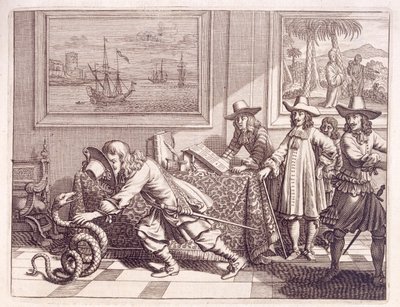 التعامل مع كوبرا التي غزت غرف الضباط الهولنديين ، 1672 بواسطة المدرسة الهولندية