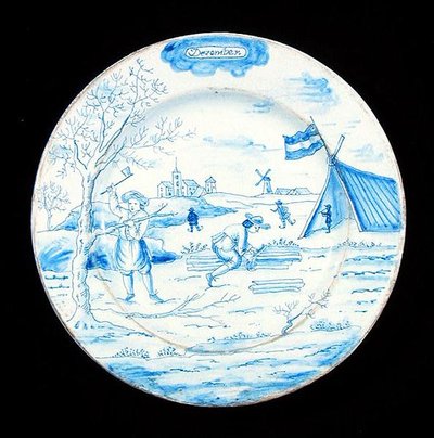 لوحة Delftware تصور شهر ديسمبر (خزف مزجج بالقصدير) بواسطة المدرسة الهولندية