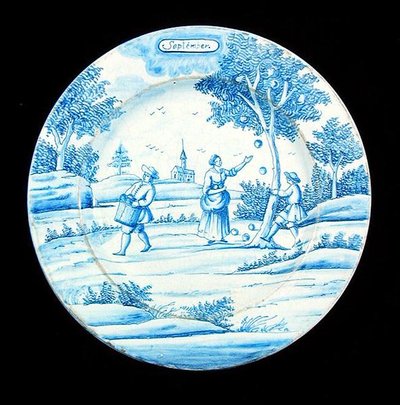 لوحة Delftware تصور شهر سبتمبر (خزف مزجج بالقصدير) بواسطة المدرسة الهولندية